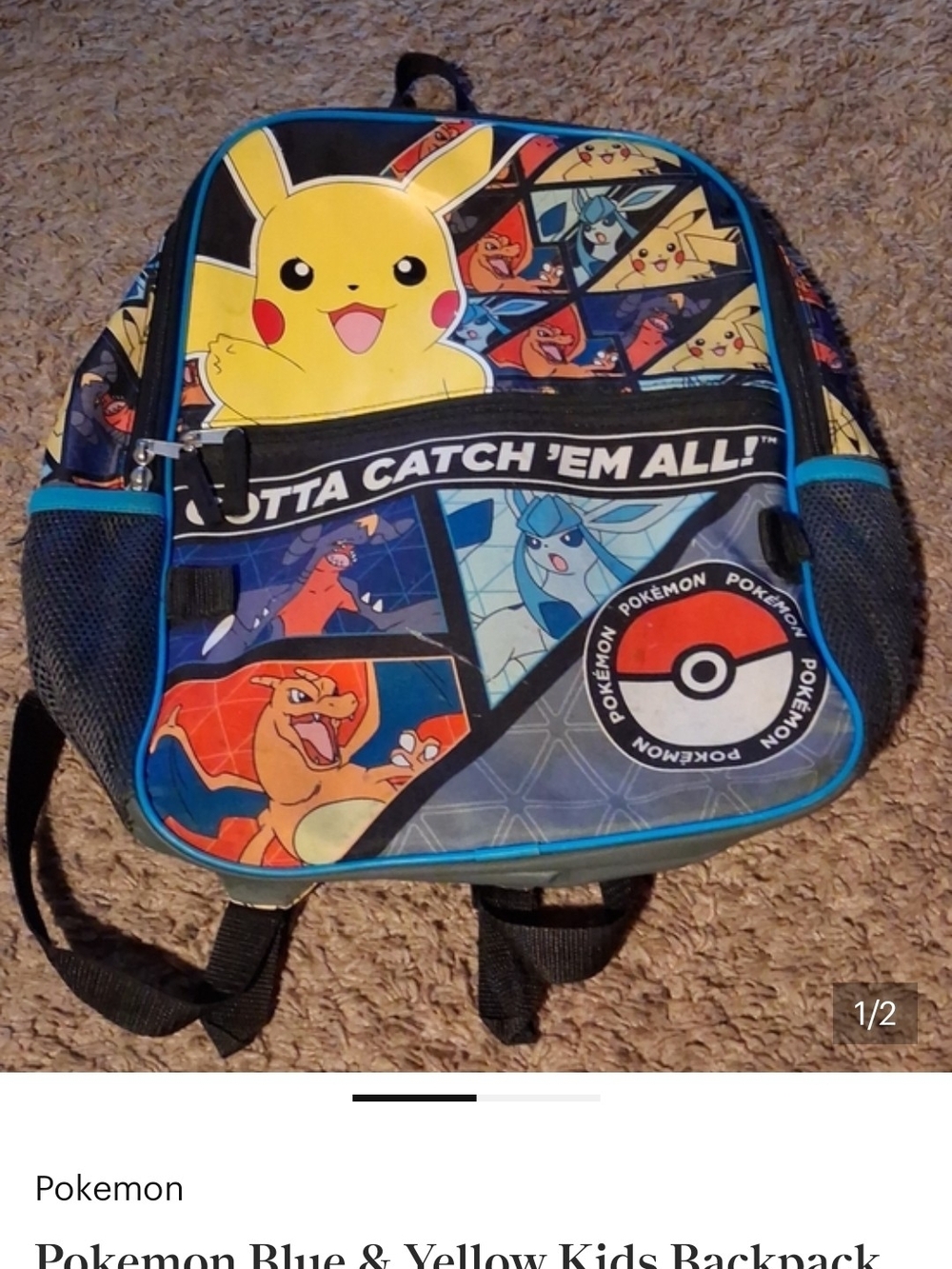 Pokemon Kids Backpack with Pikachu & Charizard - Blue/Yellow